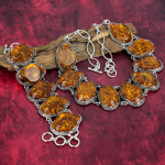 Balti merevaik 925 prooviga t&auml;is h&otilde;be k&auml;ev&otilde;ru ja kaelakee ehted, k&auml;sitsi valmistatud ehtekomplekt, kaunis looduslik merevaigust v&auml;&auml;riskividega ehted naistele Adjustable With 8"-18" kollane