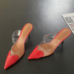 Mood Punane S&uuml;damekujuline Terava Ninaga Stiletto K&otilde;rge Kontsaga Naiste Muulad Sussid PVC Rihm Kingad Daamide Kleidi Pumbad Sandaalid 39 punane