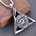 Meeste punk-kaelakee, kolmnurkne skelett-luu ripats S925, h&otilde;be 50CM sinine