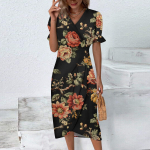 Rannakleidid naistele Kevadsuvi Elegantne V-kaelusega Boho Kleit Lendav Ruched Hawaii Maxi Kleit L armee roheline v&auml;rv