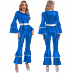 Naiste vintage 70S disko l&auml;ikiv kombinesoon Bell Bottom Hipi Romper Cheerleading Uniform Halloween Cosplay temaatiline peokost&uuml;&uuml;m XXL kuninglik sinine v&auml;rv