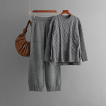 S&uuml;gis-talv laisk tuul lahtine k&otilde;rge kraega pullover, naiste &uuml;hev&auml;rviline pikkade varrukatega sviiter, kootud laia s&auml;&auml;rega p&uuml;ksid, kaheosaline komplekt One Size hall v&auml;rv