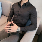 Meeste kevadised kvaliteetsed pikkade varrukatega s&auml;rgid s&uuml;gisene Slim Fit &uuml;hev&auml;rviline &auml;rikleit s&auml;rk Meeste br&auml;ndi r&otilde;ivad S must