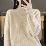 Naiste ka&scaron;miirist sviiter paksendatud Qinghe ka&scaron;miir 30% ka&scaron;miir 70% vill naiste s&uuml;gistalvine ka&scaron;miirpulover pehme ja soe XXL beež