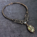 Natural Copper Larimar, Moonstone Copper Wire Wrap Jewelry Necklace 18 n1c72