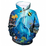 Moodne 3D delfiiniga tr&uuml;kitud kapuuts Meestele Ocean Animal Graafiline dressipluus Laste Hipster Streetwear Pullover Naiste kapuuts S