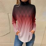 Naiste T-s&auml;rgid S&uuml;gises vabaaja pikkade varrukatega s&auml;rgid Vintage tr&uuml;kitud k&otilde;rge kaelusega pullover M roheline