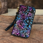 Vintage disain lillede reljeefiga naiste k&auml;ekotid ehtsast nahast pikad rahakotid moodsad naiste lukuga rahakotid kaardihoidja GZW 20cm*10.5cm*2cm lilla