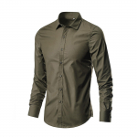 Meeste pikkade varrukatega s&auml;rk Easy Iron Slim Fit kortsudega, t&auml;iuslikult istuv &auml;ri vabaaja s&auml;rk L armee roheline v&auml;rv