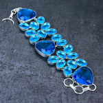 Blue Topaz Gemstone Handmade 925 Sterling Silver Bracelet 7-8 o2o72