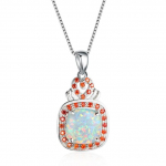 Suur ruut valge oranž Fire Opal Stone ripats kaelakeed naistele Pulmaehted Vintage Fashion 925 h&otilde;bedane lubadus kaelakee 45cm