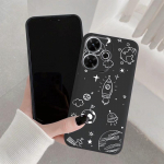 Astronaut Line mustriga pehme silikoon&uuml;mbris Samsung A55 A35 S24 Xiaomi Redmi Note 13 Poco C65 iPhone 15 kaamerale p&otilde;rutuskindel kaitseraua kate Samsung Galaxy S20