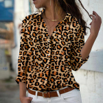 Stone Print Women Blouse Spring Autumn Femme Office Lady Button Up Turn Down Collar Shirts L