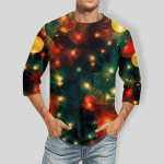 Men's Christmas print Round Neck Three Quarter Sleeve Top T-shirt S punane