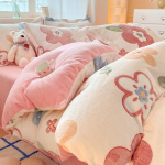 Soe lumehelbe fliis neljaosaline komplekt, kahepoolne fliis paksendatud piima fliis voodilina kolmeosaline komplekt 1.5m bed