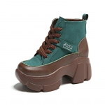 mood Paks talla Retro poolsaapad Naiste Mood Winte Naiste Suurendus Vabaaja pits Up Wedge Platform L&uuml;hikesed Saapad Zapatillas Mujer2024 37 roheline