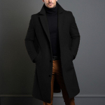 Meeste moodne vabaaja keskmise pikkusega &uuml;hev&auml;rviline s&uuml;gis-talvine villane mantel XXXXXL must
