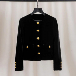 Prantsuse stiilis l&uuml;hike jakk naistele s&uuml;gisene &uuml;mara kaelusega sametist must tipptasemel Sense Small Fresh top S must