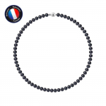 PERLINEA - Collier Perle de Culture d'Eau Douce AAA+ Semi-Ronde 6-7 mm Noire - Fermoir Boule Argent 925 Milli&egrave;mes - Bijoux Femme