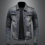 Korea meeste Slim Fit retro teksariidest mootorrattajakk s&uuml;giseks 2024 XL sinine