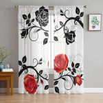 Roosa Roosi Lillega Triibulised Sifonist L&auml;bikumavad Kardinad Elutuppa Magamistuppa Kodu Kaunistamiseks Akna Voile T&uuml;llist Kardinad W135 x H115cm x1&Grommet Top black