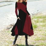 Naiste mood vabaajaline, tr&uuml;kitud &uuml;mara kaelusega pullover, liibuv pikkade varrukatega kleit L sinine