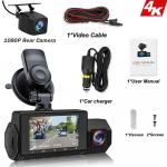 Dash Cam 4K kaamera auto armatuurkaamera jaoks GPS Wifi 24h parkimismonitor &ouml;&ouml;n&auml;gemine DVR ees ja taga 3 DVRs kaamera video registreerija 3 DVR+WiFi+GPS