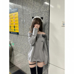 Naiste seksikad silmkoelised pulloverid Naiste Jaapani stiilis Kawaii Sweet Cat tikandiga &otilde;huke kampsun Pehme t&uuml;druku Y2k top kampsun S hall