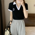 YYFS Naiste mood vabaaja suvekevadine &uuml;hev&auml;rviline printimine l&uuml;hikeste varrukatega POLO kaelusega pluusid ja s&auml;rgid M