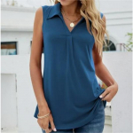 YYFS Naiste mood vabaaja suvekevadine &uuml;hev&auml;rviline prinditud varrukateta POLO kaelusega pluusid ja s&auml;rgid S must