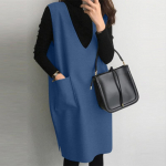 ZANZEA naiste vaba vaba V-kaelusega varrukateta s&uuml;gisvesti kleit L sinine