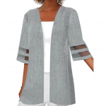 Mantel suvine lahtine kardigan Bohemian v&otilde;rguga lapiline naiste lahtise &otilde;mblusega &otilde;huke vabaaja pits, poolvarrukas, keskmine pikk mantel 3XL hall