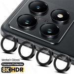 4 tk/partii Must metallist r&otilde;ngas+karastatud klaasist l&auml;&auml;tsekaitse Xiaomi 14T / 14T Pro 14TPro jaoks HD selge klaasist kaamerakile XiaoMi 14T Pro must