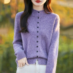 Naiste villane kampsun Qinghe ka&scaron;miir 50% siid 50% vill s&uuml;gis-talvine villane kardigan pehme ja soe L lilla