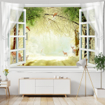 Aken Maastikuvaibad Kaunistamiseks 3D Romantiline Lillede Gobel&auml;&auml;n Kodumaal Ps&uuml;hhedeelsed Metsvaibad Seinariide W150xH100cm