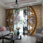 Hiina kardin Hiina stiilis Tindi maastik Bambus Lootos &Otilde;nnelik ja Rikas Elutuba Magamistuba kardinad Poolvarjutav Dekoratsioon (W50cmxH130cm)x2&Grommet Top