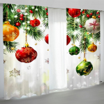 2TK H&auml;id j&otilde;ule Punane Uus aasta Kuldne pall Valge lumehelves Valgust filtreerivad kardinad Elutoa Magamistoa Akna Drapeerimiseks Dekoratsioon 50W130H(CM) 2PCS&Rod Pocket