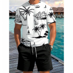 Suvine meeste 2-osaline komplekt Hawaii mood meeste T-s&auml;rk l&uuml;hikeste p&uuml;kstega Igap&auml;evane vabaaja meeste l&uuml;hikeste varrukatega &uuml;laosa V&auml;ljas rannas meeste l&uuml;hikesed p&uuml;ksid S