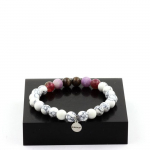 Pierres et Min&eacute;raux. Bracelet Perles Rubis de Mogok, Birmanie, Myanmar + Mica violet mat + Fabriqu&eacute; en France.