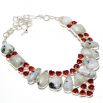 Rainbow Moonstone, Garnet 925 Sterling Silver Jewelry Necklace 18 h4f78