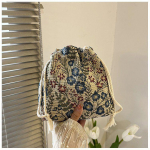 Shoulder Bag Drawstring Canvas Women's Bag Flower Embroidery Ethnic Style Small Bag Crossbody Bucket Bag punane