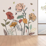 Rustic Flowers Wall Sticker Removable Wallpaper Butterfly Art to Clean Floral Decal Home