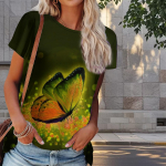 Naiste suvine T-s&auml;rk liblikaprindiga retromoe l&uuml;hikeste varrukatega t-s&auml;rgid vabaaja tr&uuml;kitud topid XS sinine