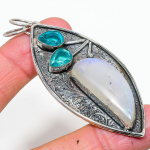 Rainbow Moonstone, Tourmaline 925 Sterling Silver Pendant 3.11 y6s78