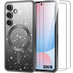 Coque + 2 Verres Tremp&eacute;s pour Samsung Galaxy S24 FE, Silicone avec Anneau Magn&eacute;tique et Protection Cam&eacute;ra - Noir