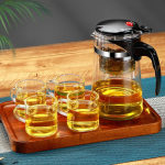 5-osaline klaasist teekannu komplekt, k&otilde;rge borosilikaatklaasist l&auml;bipaistev filteriga teekann, varustatud 4 v&auml;ikese tassiga, sobib koju ja tr valge