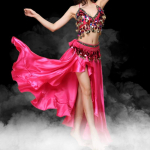 T&auml;iskasvanud daami naiste k&otilde;hutantsukost&uuml;&uuml;m, idamaine k&otilde;hutantsu seelik, lavaesinemine, 3tk komplekt rinnahoidja v&ouml;&ouml; seelik k&otilde;hutantsur&otilde;ivad L roosa punane v&auml;rv