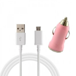 C&acirc;ble USB 1m + Chargeur Voiture - Phonillico&reg; - Compatible Samsung Galaxy J1-J3-J5-J7 - Rose - 1A