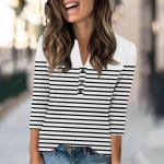 Naiste mood vabaaja lahtine 3/4 varrukatega tr&uuml;kiga &uuml;mmarguse kaelusega topp L sinine