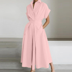 ZANZEA Naiste alla keeratava kraega l&uuml;hikeste varrukatega vabaaja pikk s&auml;rk-kleit XL roosa